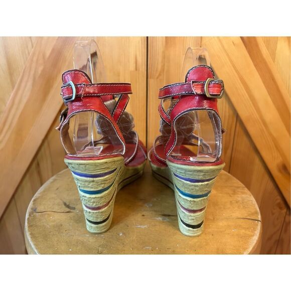 ELITE by Corkys Wedge Sandals Leather Red Size 10 - Picture 4 of 8